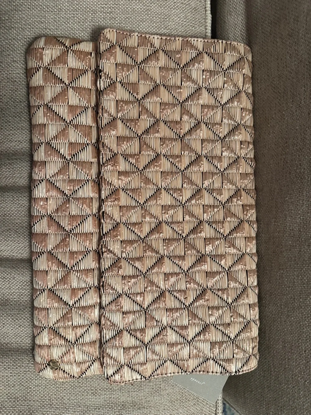 NWT Anthropologie Tan and Cream Woven Envelope Clutch